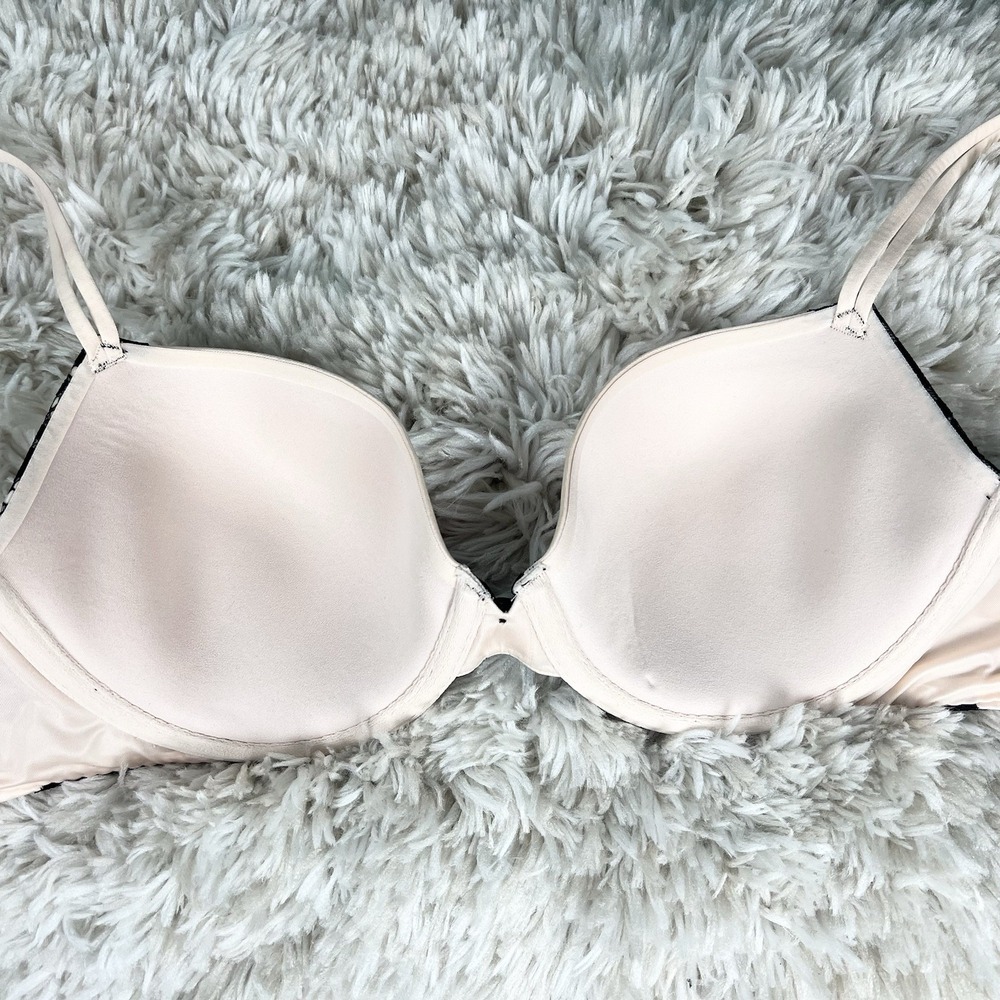 VICTORIAS SECRET Lined Demi Bra Size 32DD Pink Black Romantic Sexy #36007682 - Picture 3 of 6